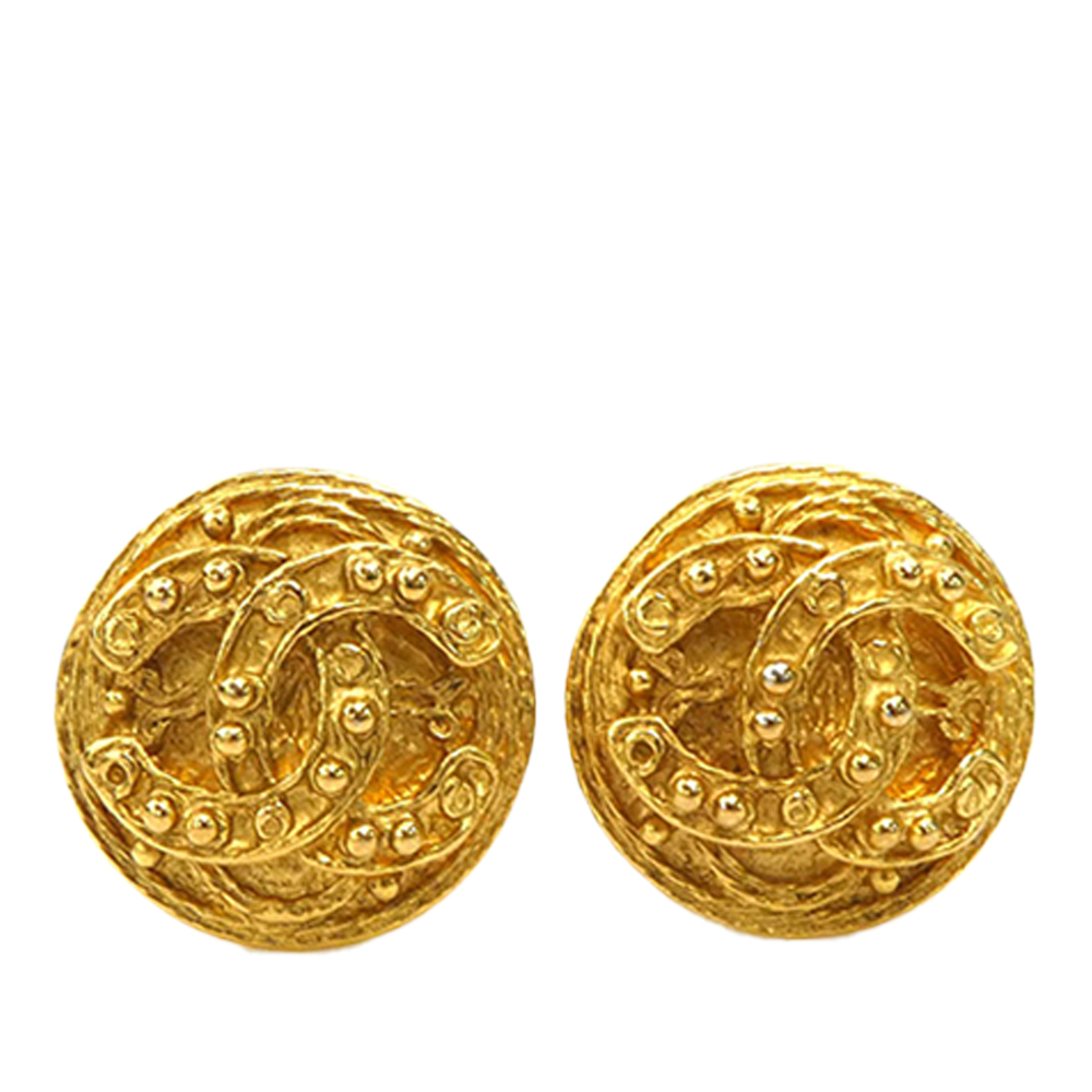 Pre-Loved Chanel CC Gold Plated Round Clip On Earrings